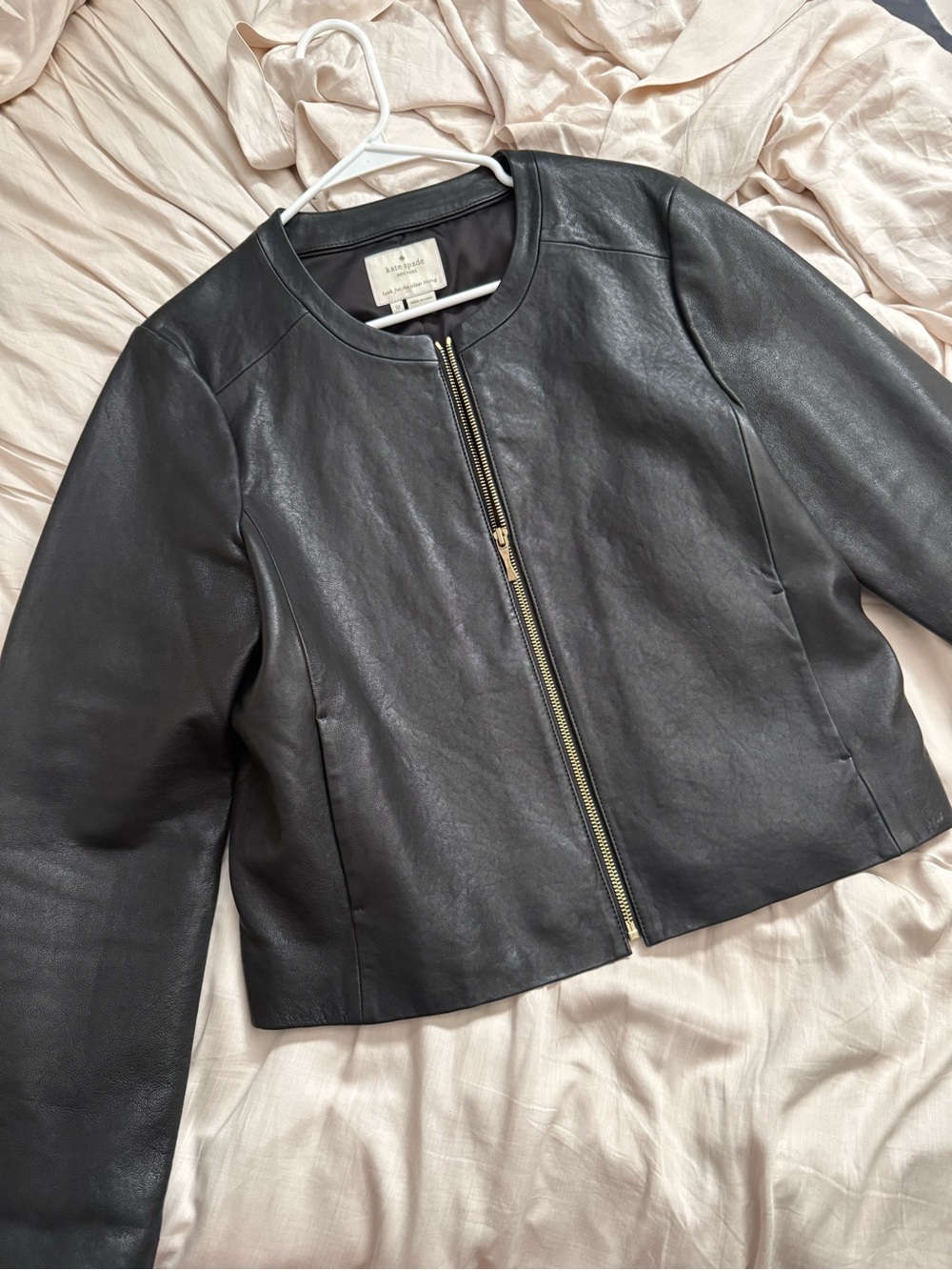 Kate Spade Black Leather Zip-Front Crop Jacket